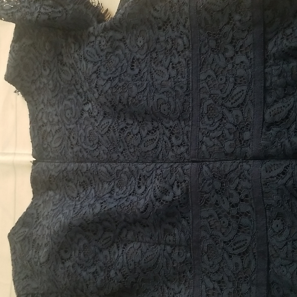 Gal Meets Glam Collection Navy Blue Lace Midi Sheath Dress - Picture 7 of 10